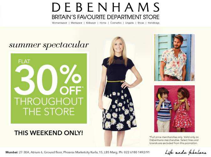Debenhams summer spectacular sale - Flat 30% off from 12 to 15 June ...