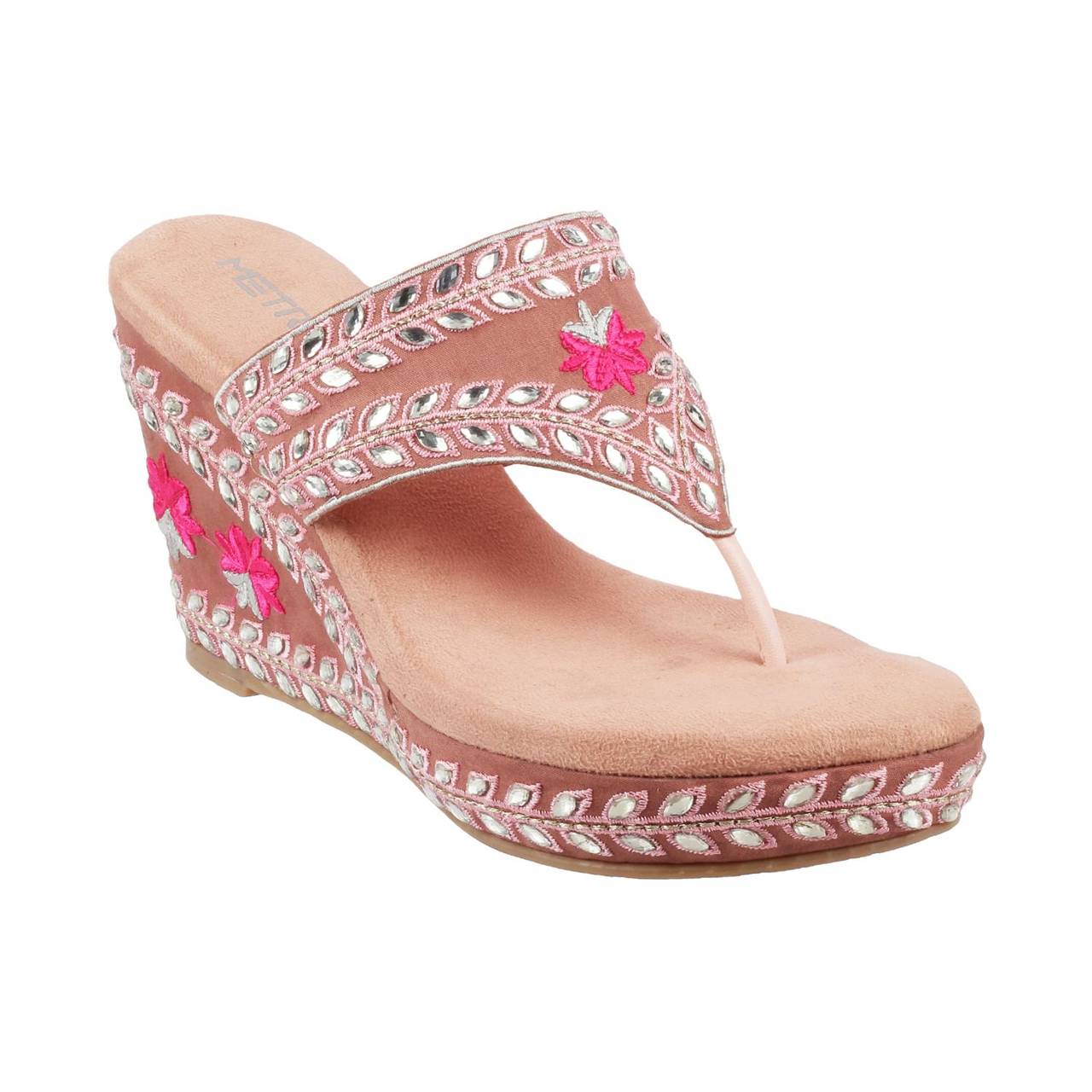 Metro Pink Ethnic Slip Ons