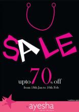 Ayesha Accessories Sale - Avail upto 70% off from 18 January to 10 February 2013. Ayesha's biggest SALE is ON!!! Avail upto 70% off on your fav accessories.