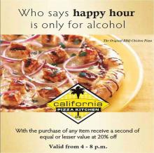 Deals in Mumbai - Happy Hour at CPK - California Pizza Kitchen, High Street Phoenix, valid from 4 - 8.pm 