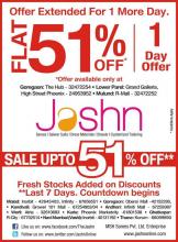 JASHN-FLAT 51% off:Extended for 1 more day (27 August 2012) at The Hub, Phoenix & R Mall. Fresh stocks pumped in huge quantity! Rush!