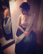 Endearing actress Shweta Tripathi wearing Brand KALKI Fashion and Earrings by Shillpa Purii at a wedding.