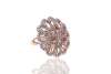 Elegant ring curated in 18 K rose gold studded with round cut diamonds in aesthetics of floral motifs by Kalasha Fine Jewels