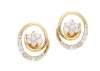 18K yellow gold oval shaped floral earrings with white round diamonds by MAnubhai Jewellers