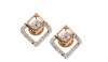 18K pink gold stud earrings with white round diamonds by Manubhai Jewellers